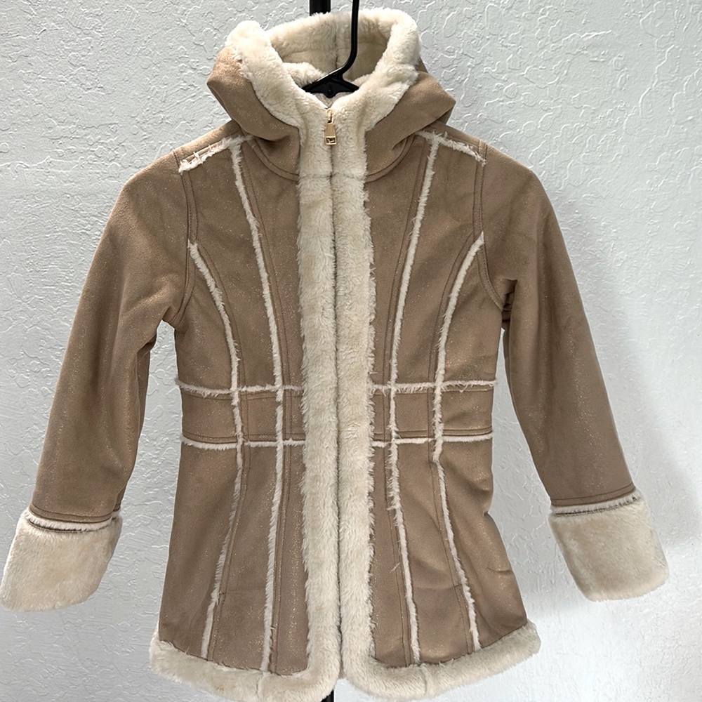 Hawke&Com snow Ski Sparkle cream white Faux fur details coat Girl 6